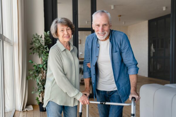 Happy,Senior,Couple,Looking,At,Camera.,Disabled,Incapacitated,Handicapped,Old